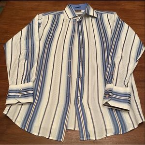 Roar  Striped Blue, White, Brown Men Long Sleeves Button Shirt, Medium
